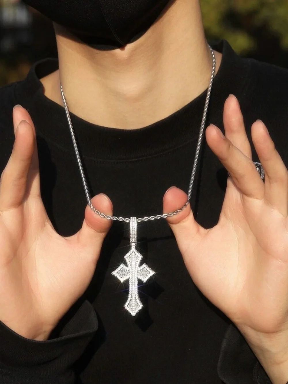 Silver-Tone Crystal Cross Pendant Necklace 24 inch - Clear